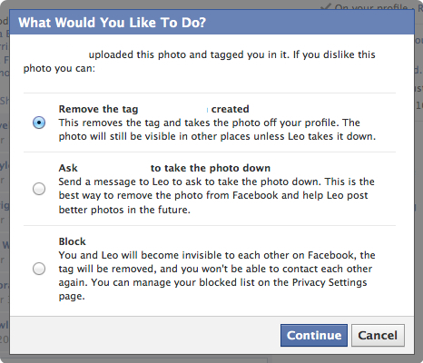 Facebook ask for takedown